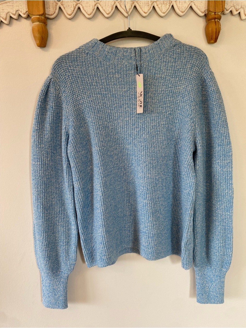 Nwt Nic+Zoe Waffle-Knit Pullover Crewneck Sweater In Blue Jewel - Size Large — image 6 of 8